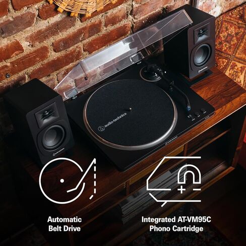Audio Technica AT-LP70XBT-BZ Automatic Belt-Drive Turntable - Black/Bronze with Audio Technica AT-SP3X Powered Bookshelf Speakers with Bluetooth (2024) in Saudi Arabia