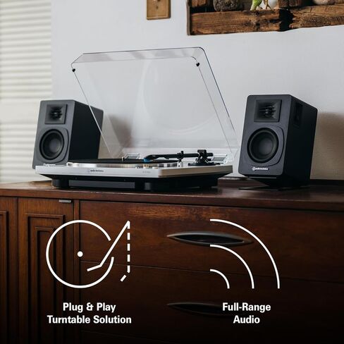 Audio Technica AT-LP70XBT-BZ Automatic Belt-Drive Turntable - Black/Bronze with Audio Technica AT-SP3X Powered Bookshelf Speakers with Bluetooth (2024) in Saudi Arabia