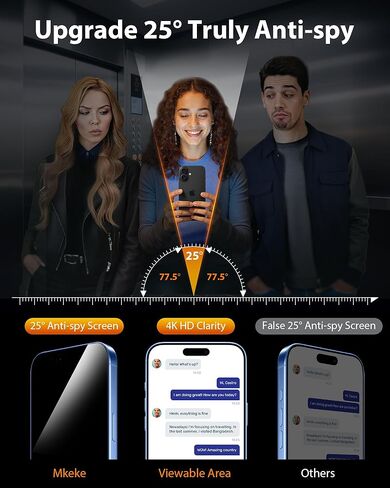 Mkeke for iPhone 17 Privacy Screen Protector 3 Pack, 25° Anti Spy & Auto Installation Privacy Screen Protector 9H+ Hardness Full Edge Coverage Tempered Glass for iPhone 17 6.3 inch 2025 in Kuwait