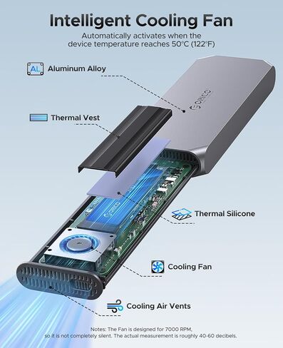 ORICO 40Gbps M.2 NVMe SSD Enclosure with Thermostatic Cooling Fan, Supports up to 8TB, Thunderbolt 4/3 & USB4 Compatible, Backward Compatible with USB 3.2/3.1, M-Key SSD-COM2 in Saudi Arabia
