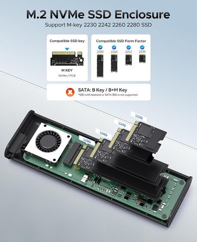 ORICO 40Gbps M.2 NVMe SSD Enclosure with Thermostatic Cooling Fan, Supports up to 8TB, Thunderbolt 4/3 & USB4 Compatible, Backward Compatible with USB 3.2/3.1, M-Key SSD-COM2 in Saudi Arabia