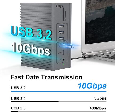 5K محمول محطة الإرساء محطة منفصلة مزدوجة لجهاز MacBook ، Windows ، USB C Dock 100W شحن 2 × 5K HDMI ، DP ، 6 X USB A ، 1 X USB-C (10GB/S) Ethernet Audio SD/TF in Kuwait