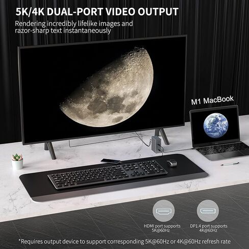 5K محمول محطة الإرساء محطة منفصلة مزدوجة لجهاز MacBook ، Windows ، USB C Dock 100W شحن 2 × 5K HDMI ، DP ، 6 X USB A ، 1 X USB-C (10GB/S) Ethernet Audio SD/TF in Kuwait