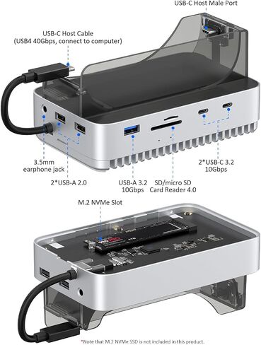 Mac mini M4 2024 Dock Stand, 40Gbps USB4 M.2 NVMe SSD Enclosure, Compatible withThunderbolt 4/5, 10Gbps USB Docking Station with SD4.0 Card Reader in Kuwait