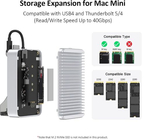 Mac mini M4 2024 Dock Stand, 40Gbps USB4 M.2 NVMe SSD Enclosure, Compatible withThunderbolt 4/5, 10Gbps USB Docking Station with SD4.0 Card Reader in Kuwait