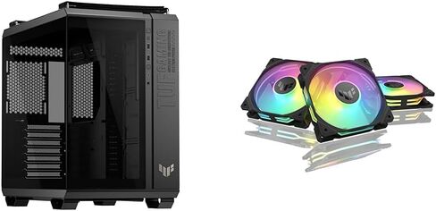 Bundle of ASUS TUF Gaming GT502 Horizon ATX Mid-Tower Gaming Case (Boundless Panoramic Design) + ASUS TUF Gaming TR120 ARGB Reverse Fan Black - Triple Pack Extra-Thick 28mm Fan Frame, Aura Sync in Saudi Arabia