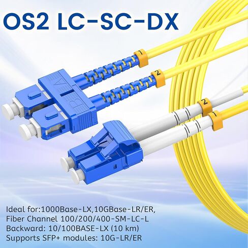 DeperyCables- 1M-6PACK OS2 LC إلى SC CABLE CATPLE CABLE | وضع SMF عالي الأداء SMF 1G/10G DUPLEX 9/125UM LSZH كابل التصحيح البصري الألياف - 1M/3FT 6PACK in Kuwait