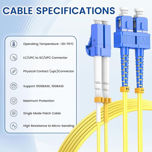 DeperyCables- 1M-6PACK OS2 LC إلى SC CABLE CATPLE CABLE | وضع SMF عالي الأداء SMF 1G/10G DUPLEX 9/125UM LSZH كابل التصحيح البصري الألياف - 1M/3FT 6PACK in Kuwait