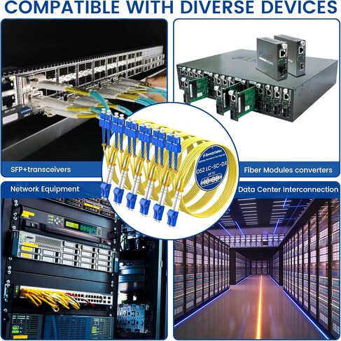DeperyCables- 1M-6PACK OS2 LC إلى SC CABLE CATPLE CABLE | وضع SMF عالي الأداء SMF 1G/10G DUPLEX 9/125UM LSZH كابل التصحيح البصري الألياف - 1M/3FT 6PACK in Kuwait