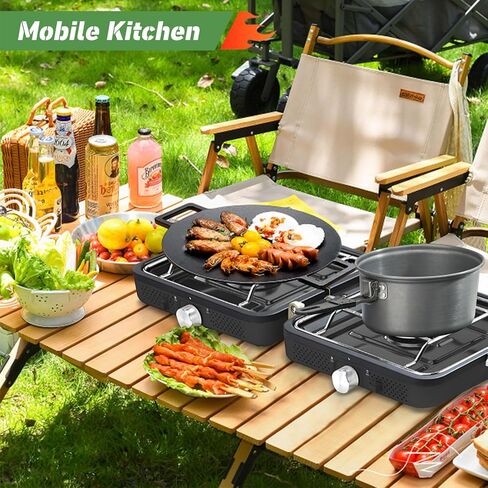 Propane 2 Burner Camping Stove with Griddle and Carrying Bag, Portable Propane Camp Stove with 2 Adjustable Burners & Piezo Ignition, for Camping Tailgating Essentials Gear in Saudi Arabia