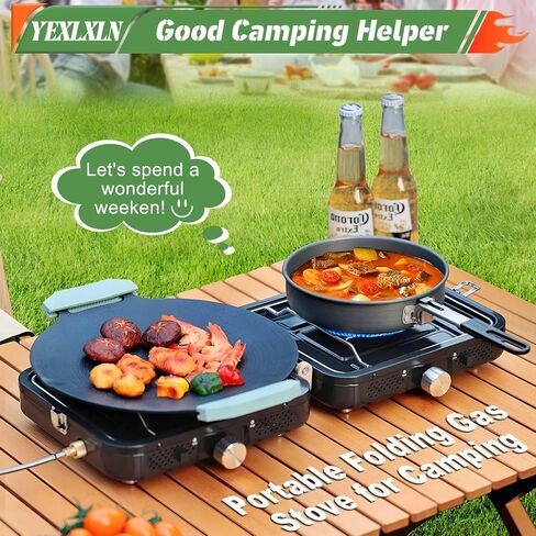 Propane 2 Burner Camping Stove with Griddle and Carrying Bag, Portable Propane Camp Stove with 2 Adjustable Burners & Piezo Ignition, for Camping Tailgating Essentials Gear in Saudi Arabia