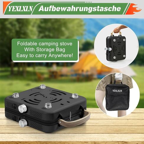 Propane 2 Burner Camping Stove with Griddle and Carrying Bag, Portable Propane Camp Stove with 2 Adjustable Burners & Piezo Ignition, for Camping Tailgating Essentials Gear in Saudi Arabia