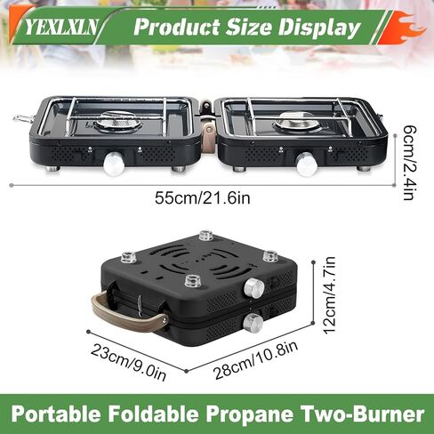 Propane 2 Burner Camping Stove with Griddle and Carrying Bag, Portable Propane Camp Stove with 2 Adjustable Burners & Piezo Ignition, for Camping Tailgating Essentials Gear in Saudi Arabia