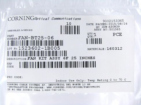 Corning FAN-BT25-06 Fiber Optic Buffer Tube Fan-Out Kit, Indoor, 6 Fibers, 25 Inch Legs in Saudi Arabia