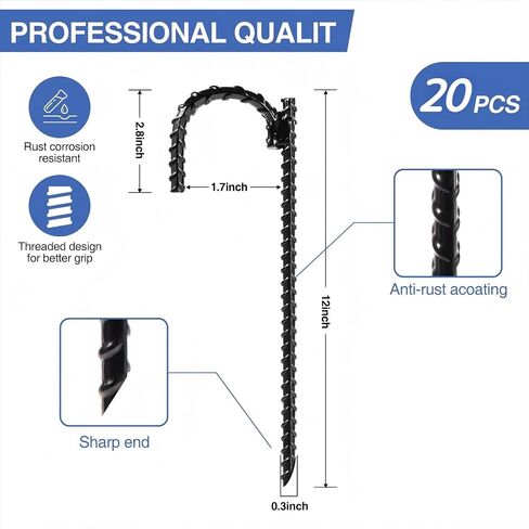 4pcs Threaded Steel bar Stakes/Ground Stakes/Outdoor Fence Ground Stakes.New J Hook Heavy-Duty rebar Metal Stakes ，Proof Coated Steel Ground Stakes with Chisel Point End.. (4) in Saudi Arabia