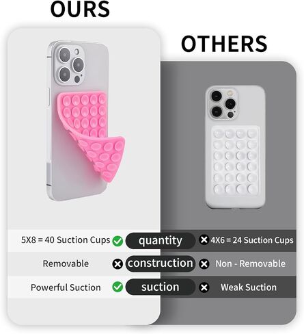 2 حزمة السيليكون قبضة الشفط على الوجهين-40 كوبًا لكل جانب ، وقاعة قوية لأجهزة iPhone ، و Galaxy ، و Pixel ، و Android-خالية من اليدين لصور شخصية ومقاطع الفيديو (الطباشير الوردي) in Kuwait