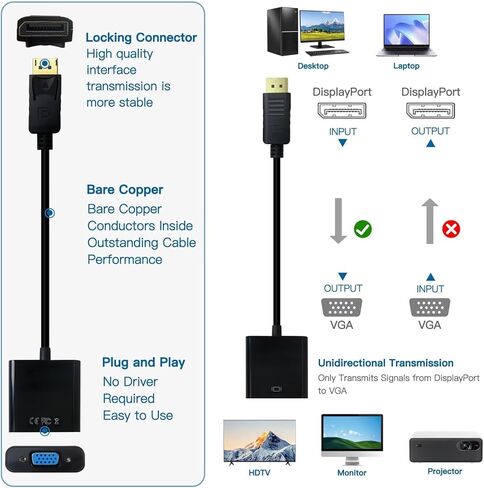 New 2 Pack DisplayPort to VGA Adapter DP to VGA Converter for Laptop, PC, Monitor, Projector, HDTV 1080p Full HD Support in Saudi Arabia