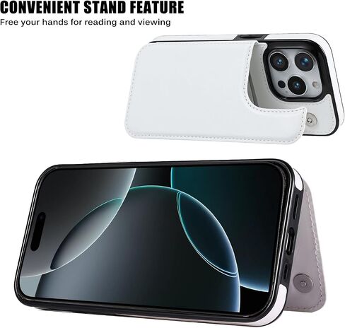 Wallet Case Compatible with iPhone 16 pro, Slim Protective case with Card Holder,Premium PU Leather Kickstand Card Slots Case with Double Magnetic Clasp for iPhone 16 pro 6.3“-White in Kuwait