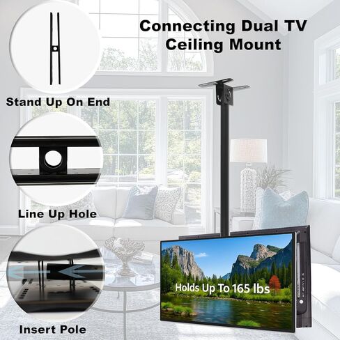 CHEETAH DUAL CEAIL TV MOUNT مقابل 37-86 بوصة أجهزة تلفزيون ، أقصى 165 رطل ، VESA 600 (كل شاشة) طويلة 114 "mextension (9.5 قدم). يدعم أجهزة التلفزيون الأحدث إلى 100" ، يتصاعد مقببة أو في سقف ، 360 دوارة + 15 ميل in Kuwait