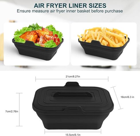 Silicone Air Fryer Liners Collapsible, 8.2 Inch Reusable Air Fryer Liners With lid-Long-lasting Freshness - Easy to Clean Air Fryers Pot for 5.8 to 8 Qt Baking Tray Oven Accessories, Black in Saudi Arabia