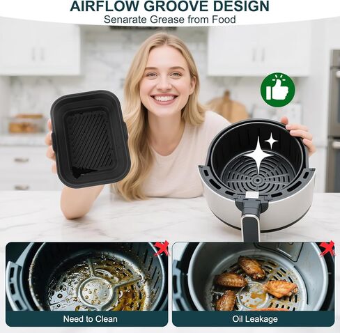Silicone Air Fryer Liners Collapsible, 8.2 Inch Reusable Air Fryer Liners With lid-Long-lasting Freshness - Easy to Clean Air Fryers Pot for 5.8 to 8 Qt Baking Tray Oven Accessories, Black in Saudi Arabia