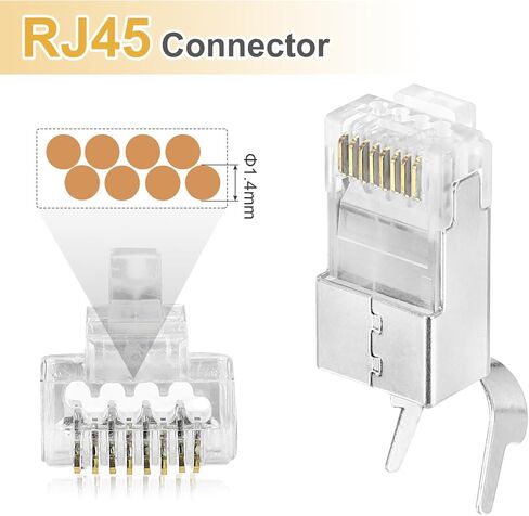 Meccanixity 10pcs Cat7 RJ45 تمر عبر الموصلات ، RJ45 STP/FTP 8P8C المقابس المطلية بالذهب مع أحذية تخفيف سلالة زرقاء 10pcs وتجرير الكابلات لكابل Ethernet 23AWG in Saudi Arabia