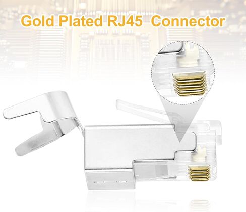 Meccanixity 10pcs Cat7 RJ45 تمر عبر الموصلات ، RJ45 STP/FTP 8P8C المقابس المطلية بالذهب مع أحذية تخفيف سلالة زرقاء 10pcs وتجرير الكابلات لكابل Ethernet 23AWG in Saudi Arabia