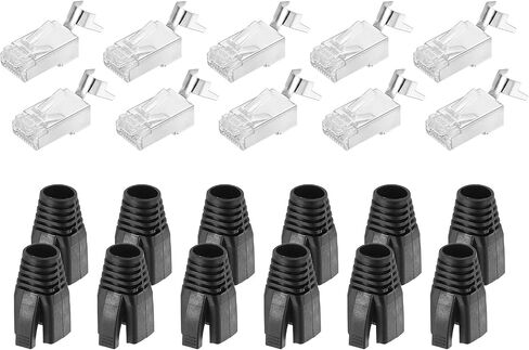 Meccanixity 10pcs Cat7 RJ45 تمر عبر الموصلات ، RJ45 STP/FTP 8P8C المقابس المطلية بالذهب مع أحذية تخفيف سلالة زرقاء 10pcs وتجرير الكابلات لكابل Ethernet 23AWG in Saudi Arabia
