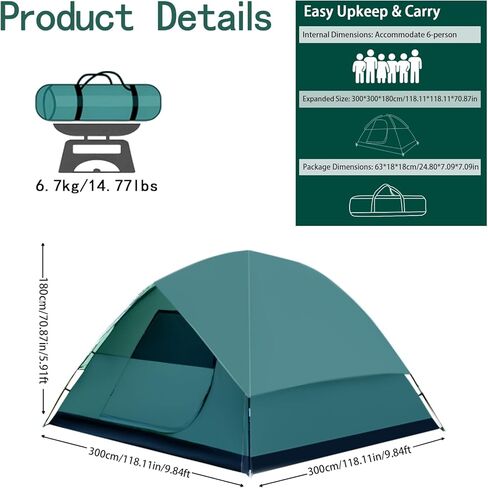 خيمة التخييم لشخص 2/4/6 ، خيمة التخييم مع قبة مع المطر القابل للإزالة ، ومقاوم للماء وخيام عائلية عائلية مزدوجة للرياح ، وخيمة الإعداد السهلة لمريضة الظهر النزهة in Kuwait