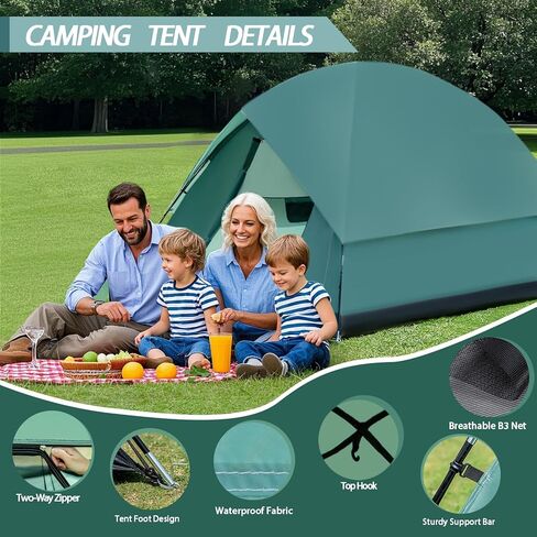 خيمة التخييم لشخص 2/4/6 ، خيمة التخييم مع قبة مع المطر القابل للإزالة ، ومقاوم للماء وخيام عائلية عائلية مزدوجة للرياح ، وخيمة الإعداد السهلة لمريضة الظهر النزهة in Kuwait