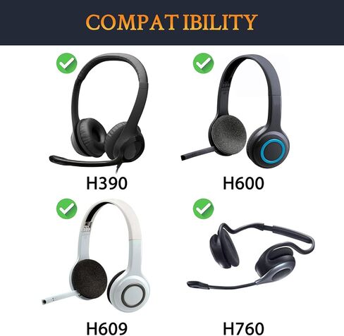 SOULWIT Earpads Replacement for Logitech H390 H600 H609 H760 Wireless Headphones, Ear Pads Cushions with Soft Protein Leather, Noise Isolation Foam, Added Thickness - Black in Saudi Arabia