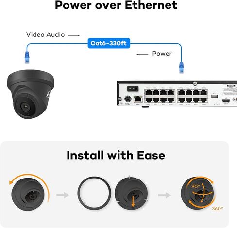 ONWOTE 4K 8MP UltraHD PoE IP Security Camera Turret, AI Human Vehicle Detection, 3840x2160 8 Megapixels, 128° Field of View, Video Audio, Indoor Outdoor, 100ft IR, Add-on Camera to PoE NVR System in Kuwait