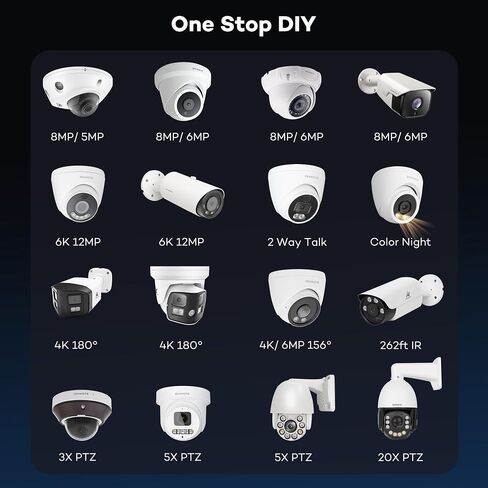 ONWOTE 4K 8MP UltraHD PoE IP Security Camera Turret, AI Human Vehicle Detection, 3840x2160 8 Megapixels, 128° Field of View, Video Audio, Indoor Outdoor, 100ft IR, Add-on Camera to PoE NVR System in Kuwait