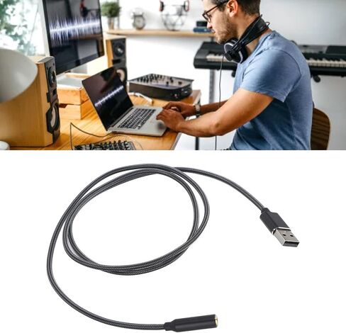 plplaaoo USB Sound Card Adapter External Stereo Audio Converter with Clear Sound Aluminum Alloy Shell Plug Play for PC Laptop Switch Black in Saudi Arabia