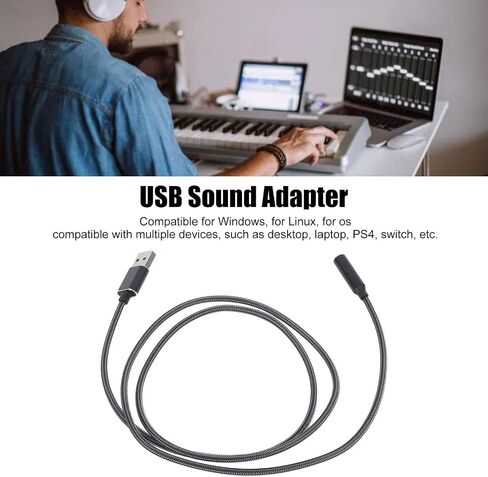 plplaaoo USB Sound Card Adapter External Stereo Audio Converter with Clear Sound Aluminum Alloy Shell Plug Play for PC Laptop Switch Black in Saudi Arabia