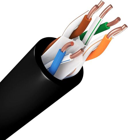 CAT6 (E) Ethernet Cable 23awg Solid Bare Bulk Bulk Raw 600MHz 200 FT في الهواء الطلق/داخلي مقاوم للحرارة مصنفة CMR أسود لا نهايات 1 قدم إلى 1000 قدم in Kuwait