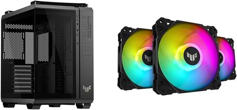 حزمة من ASUS TUF Gaming GT502 Horizon ATX Mid-Fower Gaming Case (تصميم بانورامي بلا حدود) + ASUS TUF Gaming TF120 Argb Chassis Fan 3 Pack 3Pin LEDS قابل للتخصيص ، 120 مم PWM in Saudi Arabia