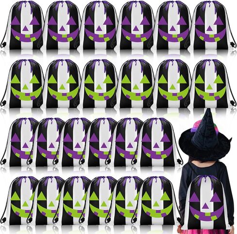 24 قطعة من حقائب الهالوين برباط سحب من سويتود، حقائب ظهر برباط للهالوين، حقائب هدايا قابلة لاعادة الاستخدام، اكياس حلوى للاطفال في الهالوين ولوازم الحفلات, برتقالي in Kuwait