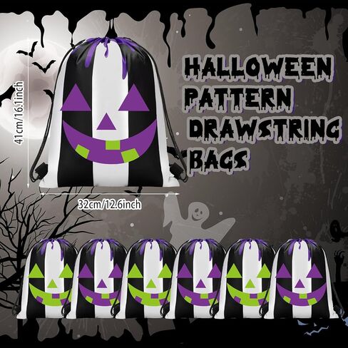 24 قطعة من حقائب الهالوين برباط سحب من سويتود، حقائب ظهر برباط للهالوين، حقائب هدايا قابلة لاعادة الاستخدام، اكياس حلوى للاطفال في الهالوين ولوازم الحفلات, برتقالي in Kuwait