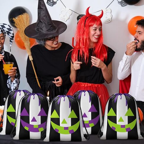 24 قطعة من حقائب الهالوين برباط سحب من سويتود، حقائب ظهر برباط للهالوين، حقائب هدايا قابلة لاعادة الاستخدام، اكياس حلوى للاطفال في الهالوين ولوازم الحفلات, برتقالي in Kuwait