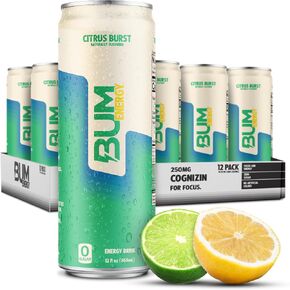 BUM Sugar-Free Energy Drink, Cherry Frost - Lightly Carbonated & No Artificial Colors, Natural Caffeine & Citicoline for Energy & Focus, Brain Boost & Workout Sports Beverage - 12 oz, Pack of 12 in Saudi Arabia
