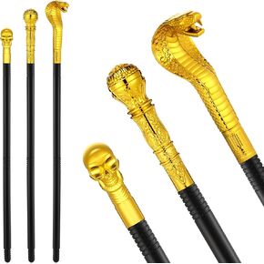 Chivao 3 Pcs Halloween Egyptian Cobra Staff Skull Prop Stick Antique Walking Cane Gold Silver Pimp Cane Pharaoh Snake Scepter King Adult Women Men Cosplay Costume Prop Accessories in Kuwait