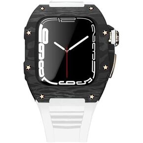 مجموعة حزام مطاط الفلور لـ Apple Watch 8 7 45mm Carbon Carbon Titanium Cover Cover Cover Pumper for Iwatch 6 SE 5 4 44mm band set in Kuwait