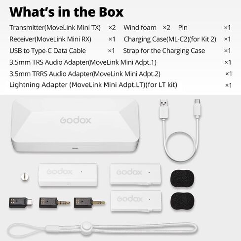 ميكروفون GODOX MoveLink Mini 2.4 جيجا هرتز اللاسلكي Lavalier لسيناريوهات متنوعة، مثل تسجيل الفيديو، والبث، والبث، والمقابلات، ومنتجي الفيديو (LT-KIT1-أسود) in Saudi Arabia