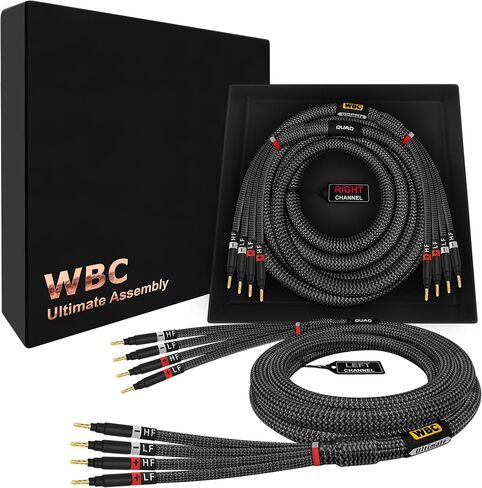 أفضل كابلات في العالم 10 أقدام في نهاية المطاف - 12 AWG - فائقة النخاع OFC - زوج مكبر صوت AUM -AMP الممتاز مع سدادات Banana Gold Banana و Carbon Tweed سترة in Saudi Arabia