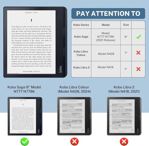 حالة متوافقة مع قارئ kobo sage 8 بوصة e (النموذج: N777 N778K ، 2021 إصدار) ، يتضمن حامي الشاشة - غطاء جلدي PU مع النوم التلقائي/الاستيقاظ in Saudi Arabia