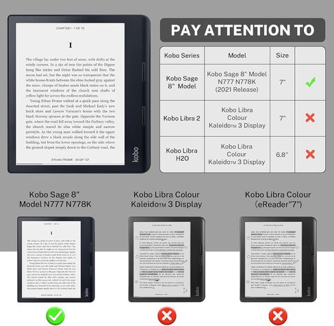 حالة متوافقة مع قارئ kobo sage 8 بوصة e (النموذج: N777 N778K ، 2021 إصدار) ، يتضمن حامي الشاشة - غطاء جلدي PU مع النوم التلقائي/الاستيقاظ in Kuwait