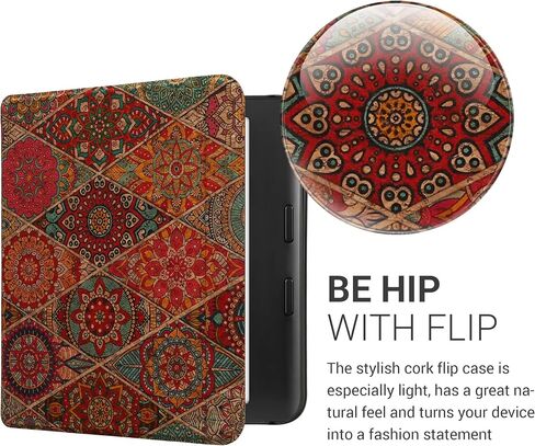حالة Kwmobile Cork متوافقة مع Kobo Libra Color - Book Style Protection E -Reader Flip Cover Case - نمط بني/أزرق/أحمر in Saudi Arabia