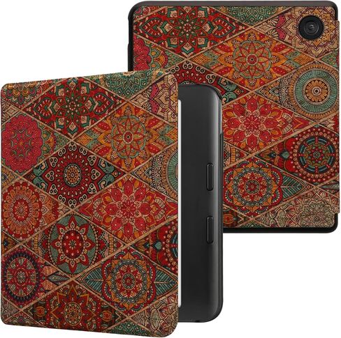 حالة Kwmobile Cork متوافقة مع Kobo Libra Color - Book Style Protection E -Reader Flip Cover Case - نمط بني/أزرق/أحمر in Saudi Arabia