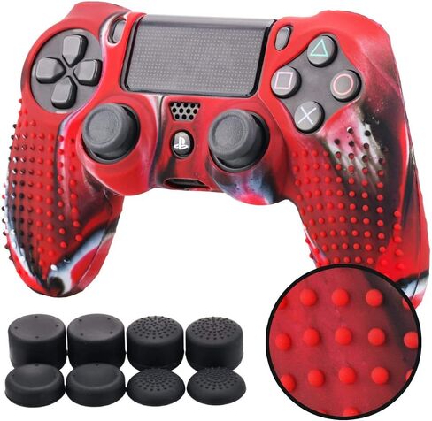 YoRHa Studded Silicone Cover Skin Case for Sony PS4/slim/Pro Dualshock 4 Controller x 1(Camouflage red) with Pro Thumb Grips x 8 in Saudi Arabia